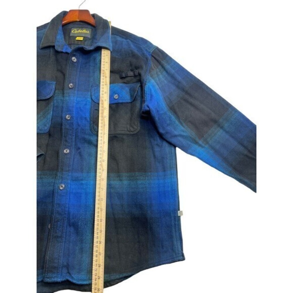 Cabela’s Men’s Shacket Shirt Jacket Sz Large Reg Sleeve Blue Plaid - Picture 6 of 9